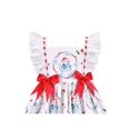thumbnail image 4 of Robe Fille Blanche Snowman Cerise Imprimée Nœud Papillon Dentelle Rouge Blanc 5 Ans, 4 of 6