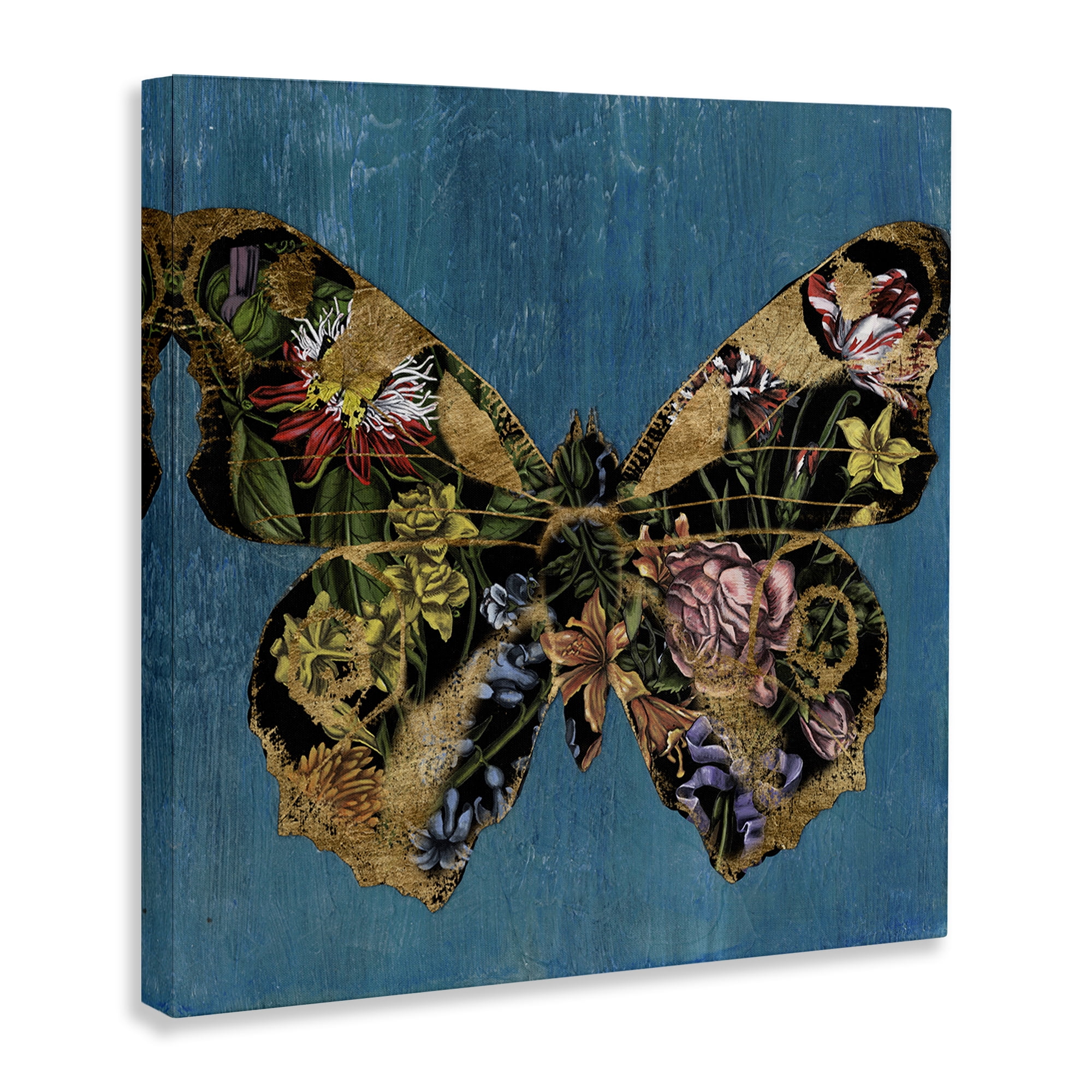 Stupell Industries Vivid Blue with Butterfly Animals Painting Wrapped Canvas Art Print Wall Art, 30 x 30