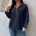 thumbnail image 5 of Lenpel Hoodies for Women Fashion Long Sleeve Half Zip Curved Hem Drawstring Textured Sweatshirts Casual Pullover Tops(Navy,X-Large), 5 of 7