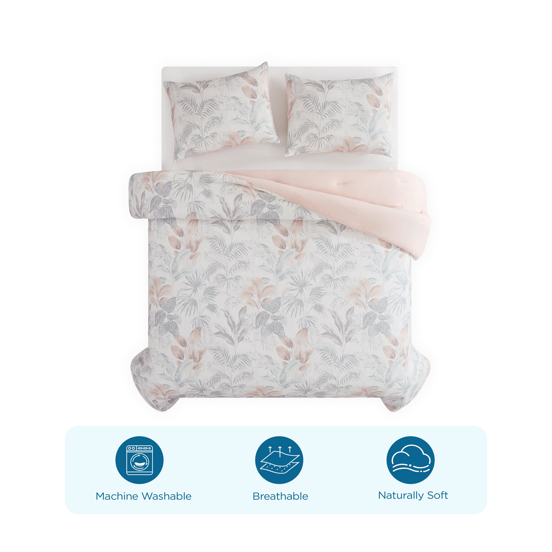 Coastal Living 3-Piece Lightweight 100% Cotton Ivory Palms Comforter Set, Full/Queen