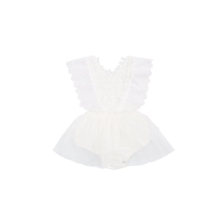

CIYCuIT Newborn Infant Baby Girls Ruffle Sleeve Romper Bodysuit Lace Tutu Dress White Outfits Clothes