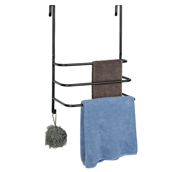 3-Tier Over-Door Towel Rack, Space-Saving Door Hook Organizer, 40cm Multi-Layer Bathroom Organizer, Suitable for Living Rooms, Bedrooms, and Bathrooms (Black)