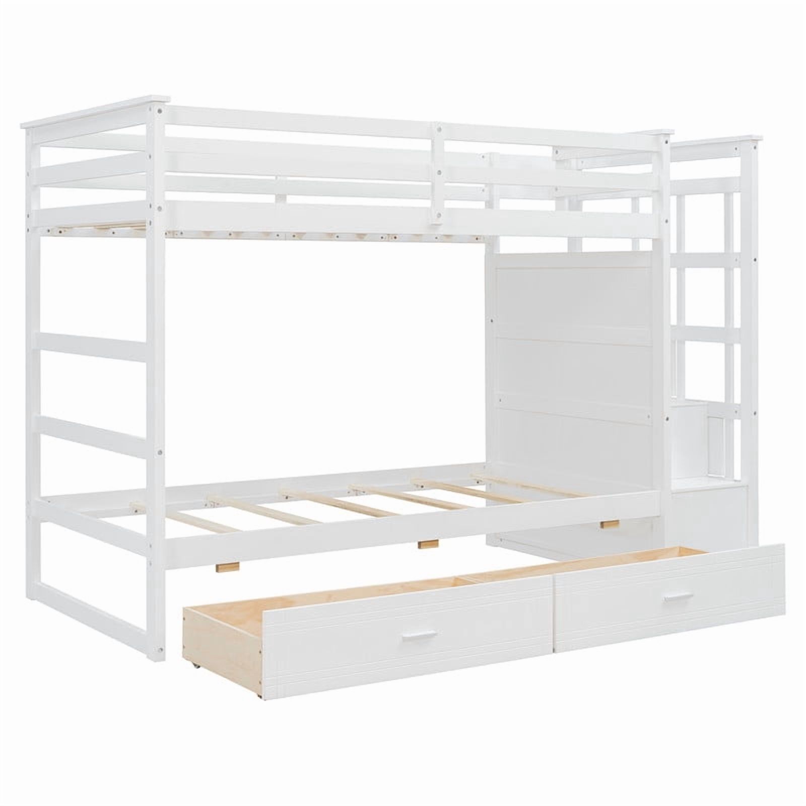 Twin Over Twin Kids/Teens Bunk Bed with Buit-In Staircase, Wooden Storage Bed Frame with 6 Drawers