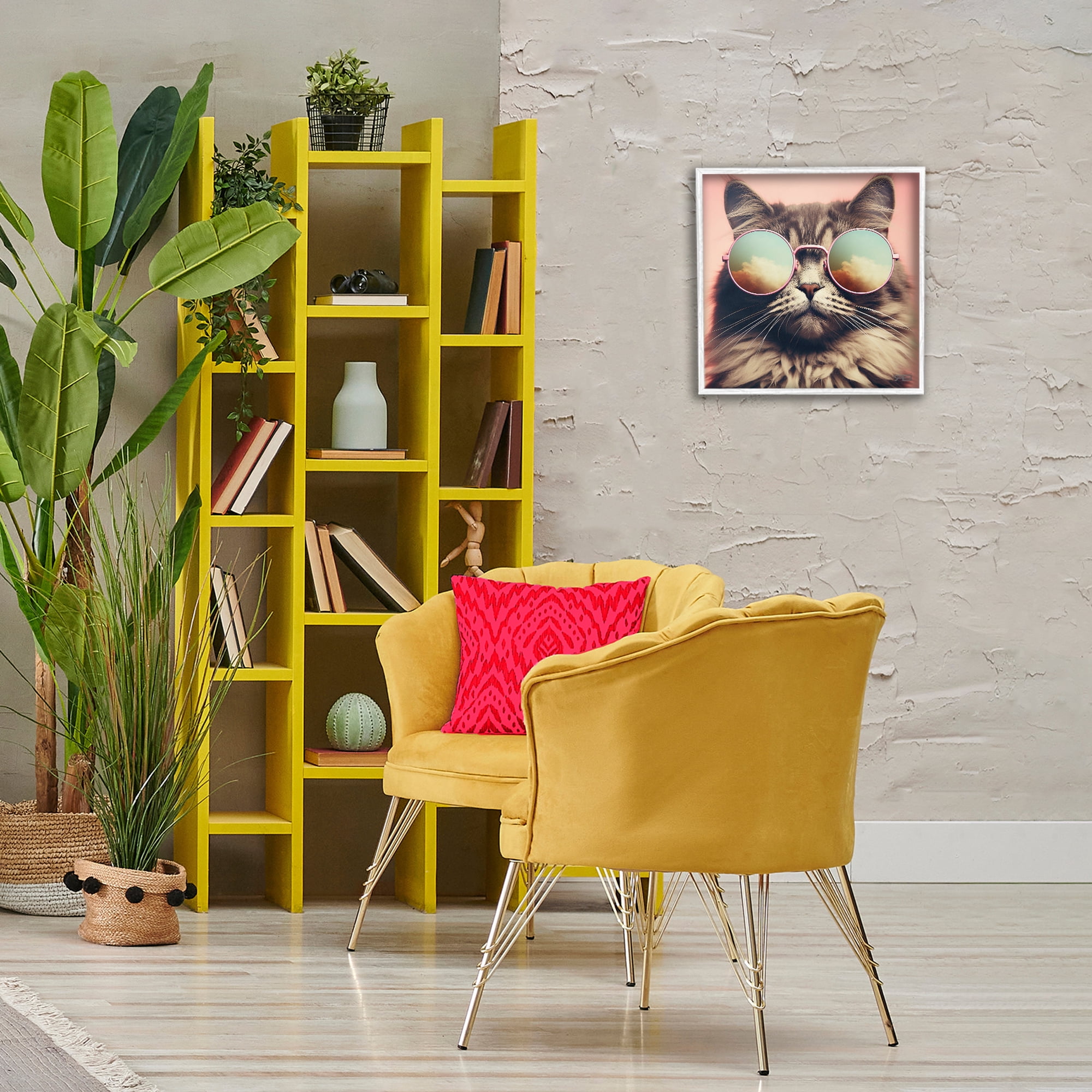 Stupell Industries Cat & Cloud Reflection Glasses Animals & Insects Painting White Framed Art Print Wall Art, 17 x 17