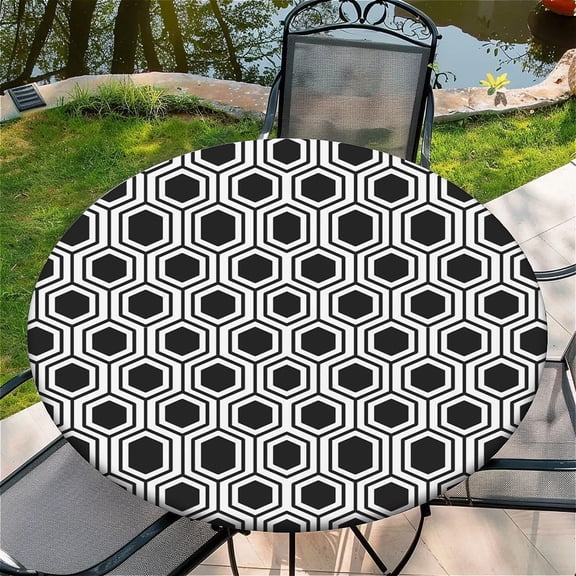 Round Fitted Tablecloth with Elastic Edge Design Table Cover Waterproof Stain-Resistant Wipeable Table Cloth Best for 38"-42" Round Tables Rectangle