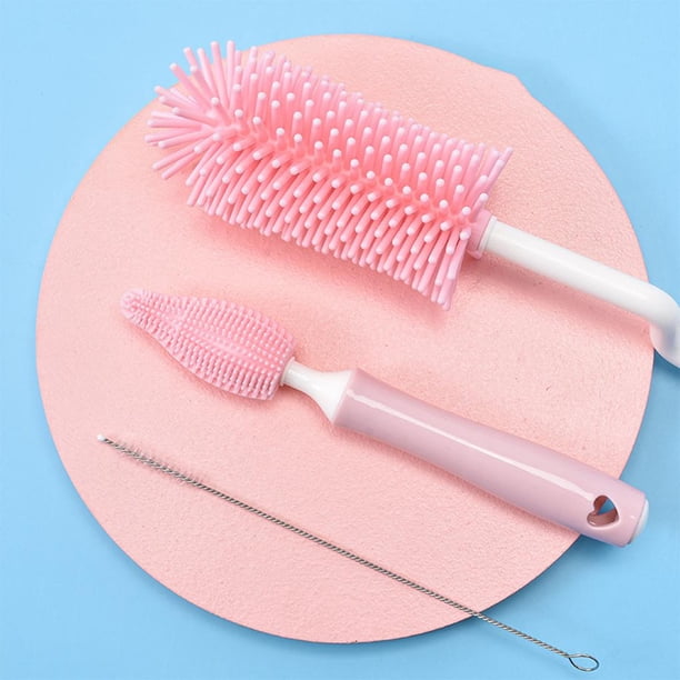 Cepillo de limpieza para biberones CUTICAT 3 uds cepillo giratorio Rosado