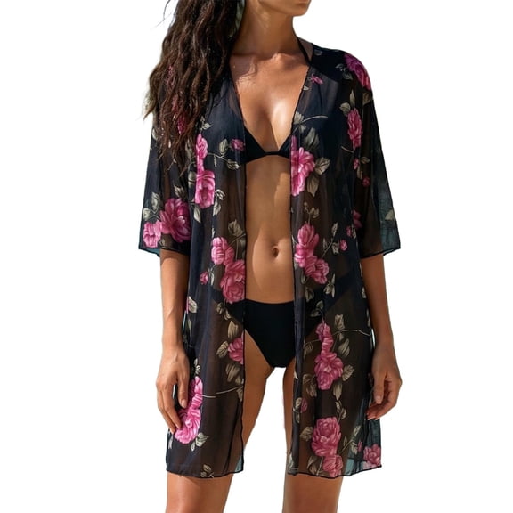 Cover Ups for Swimwear Women 2026 Floral Mesh Swim Suit Coverup Loose Fit Bathing Suit Cover Up