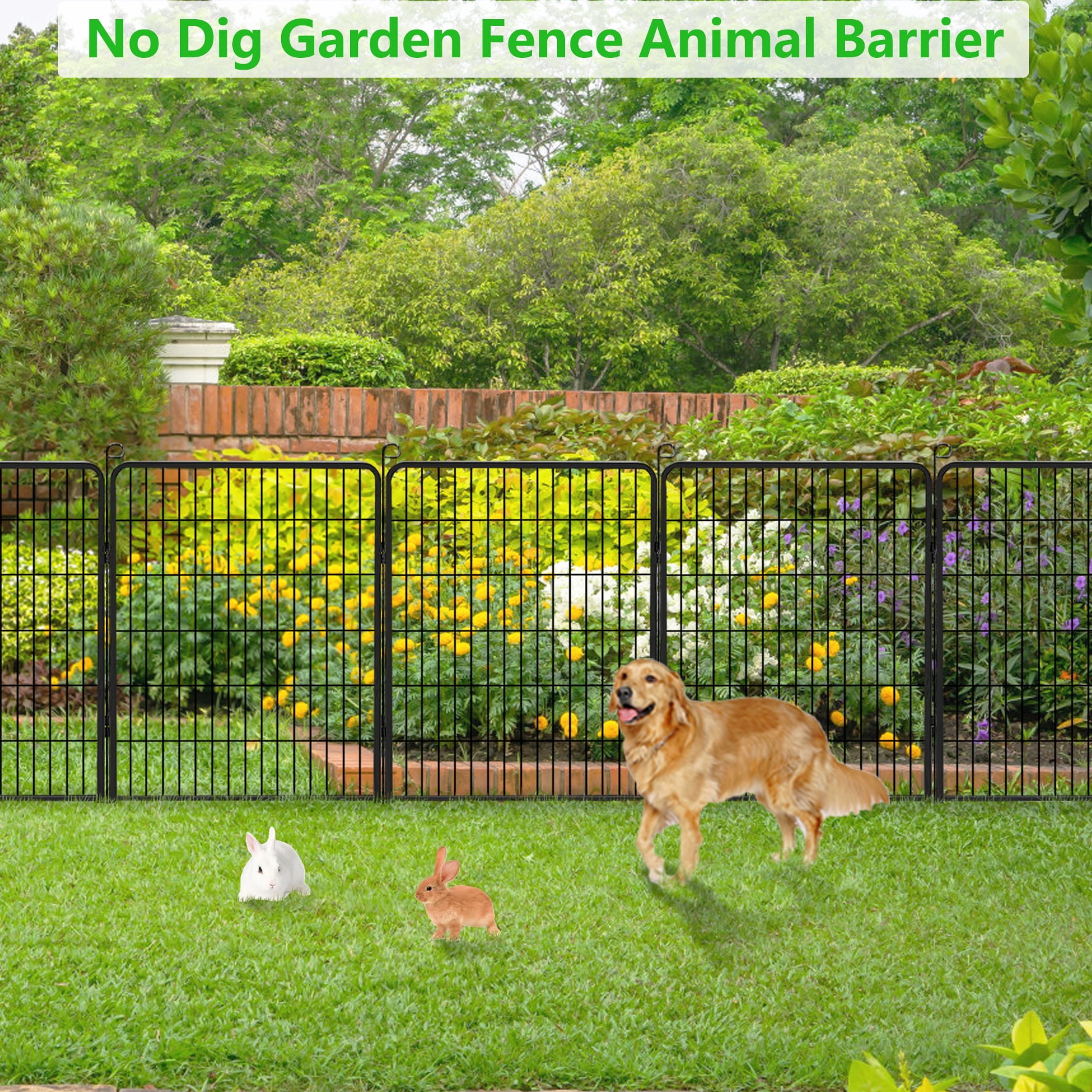 Jhsomdr Decorative Metal Garden Fence 32Ft(L) x 40in(H) 14 Panels Animal Barrier Fence No Dig Fencing for Yard Patio
