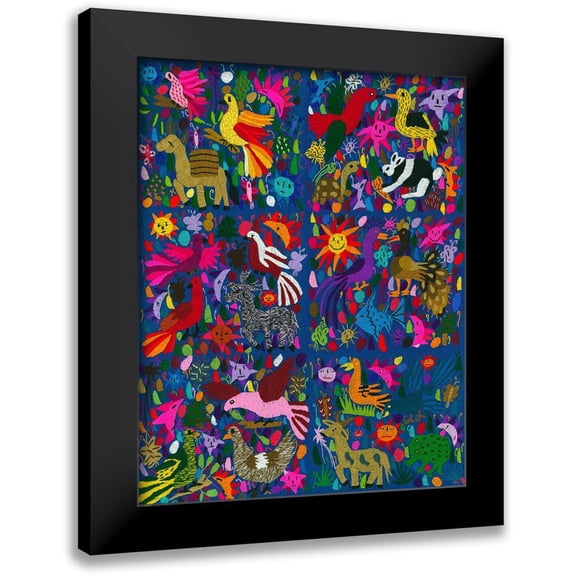 anonymous 12x14 Black Modern Framed Museum Art Print Titled - Amazing multicoloured mexican tapestry on blue background
