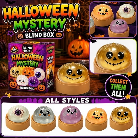Halloween Squishy Mystery Blind Box Slow Rising Toys, Random Style Squeeze Fidget Toys Holiday Character Printed for Adult Desk Relief