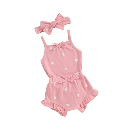 

Mioliknya Baby Girl 3Pcs Summer Outfit Sleeveless Bow Romper + Shorts + Headband