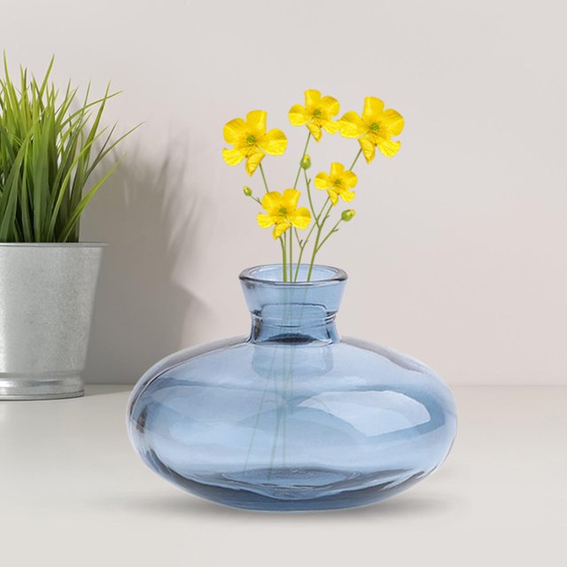 Jarrón de estilo nórdico para decoración de terrario, adorno de cristal transparente, jardinera, centro de mesa, maceta para festival, estante, mesa, Azul Altura 6cm BLESIY Jardinera de jarrones
