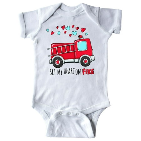 

Inktastic Set My Heart on Fire Valentine Fire Truck with Hearts Gift Baby Boy or Baby Girl Bodysuit