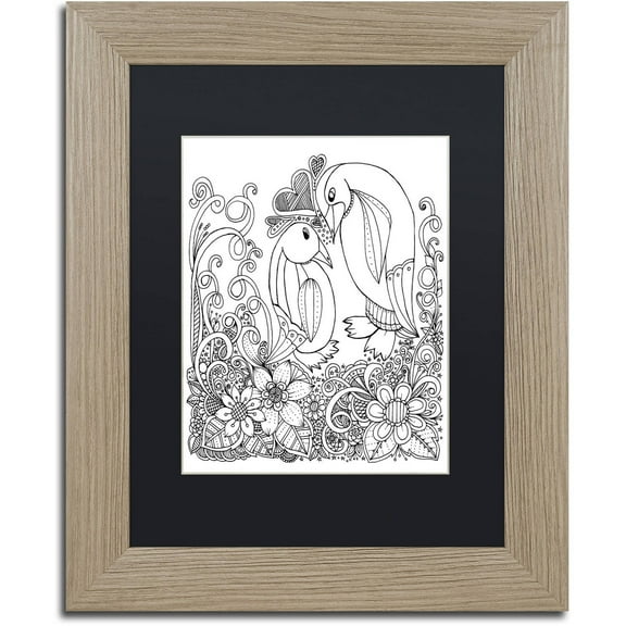 Trademark Fine Art "Penguins" Canvas Art by KCDoodleArt Black Matte, Birch Frame