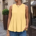 thumbnail image 5 of CIENVNSTG Womens Summer Pleated Peplum Tops Casual Sleeveless Tank Tops Flowy Babydoll Shirts Yellow M, 5 of 5