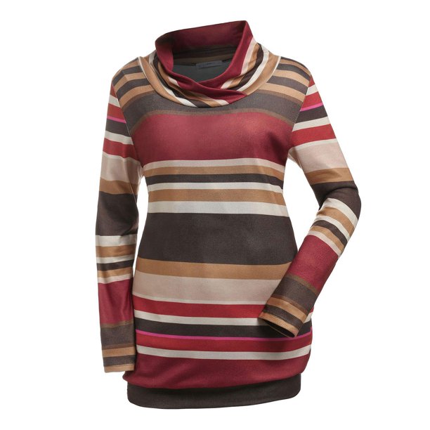 Camiseta Tipo Túnica a Rayas Cuello Chal Tamaño Plus Rosegal Mangas largas de talla grande