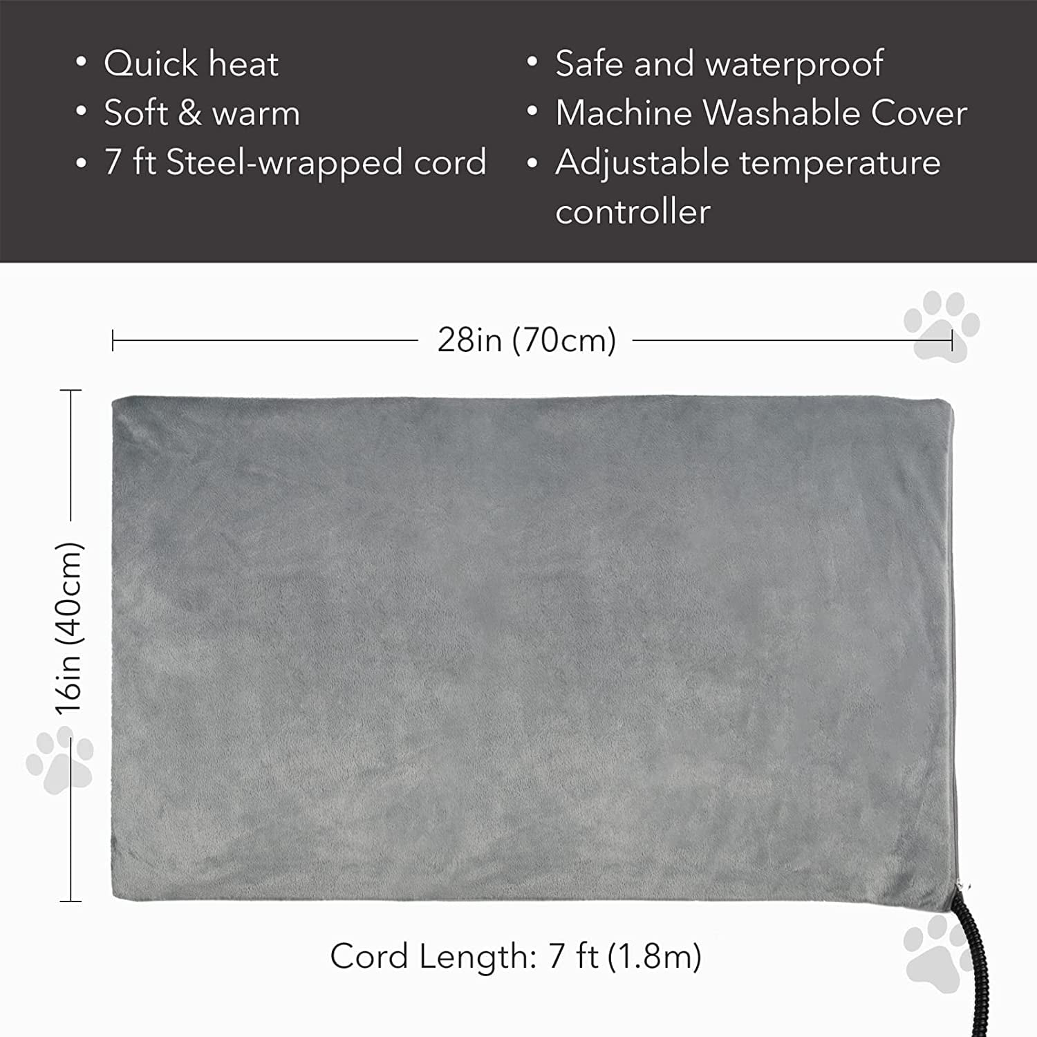BN-LINK Pet Heating Pad, Dog Cat Self-Warming Bed with Timer, 16" x 28" Indoor Heating Mat for Dogs Cats with Chew Resistant Cord, Electric Heating Pads for Old Pets with 6 Temperature Modes
