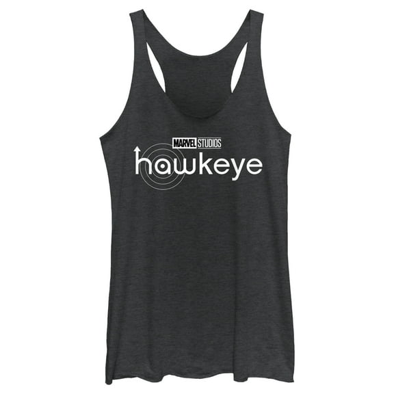 Women's Marvel Hawkeye Black Logo  Racerback Tank Top Black Heather X Small