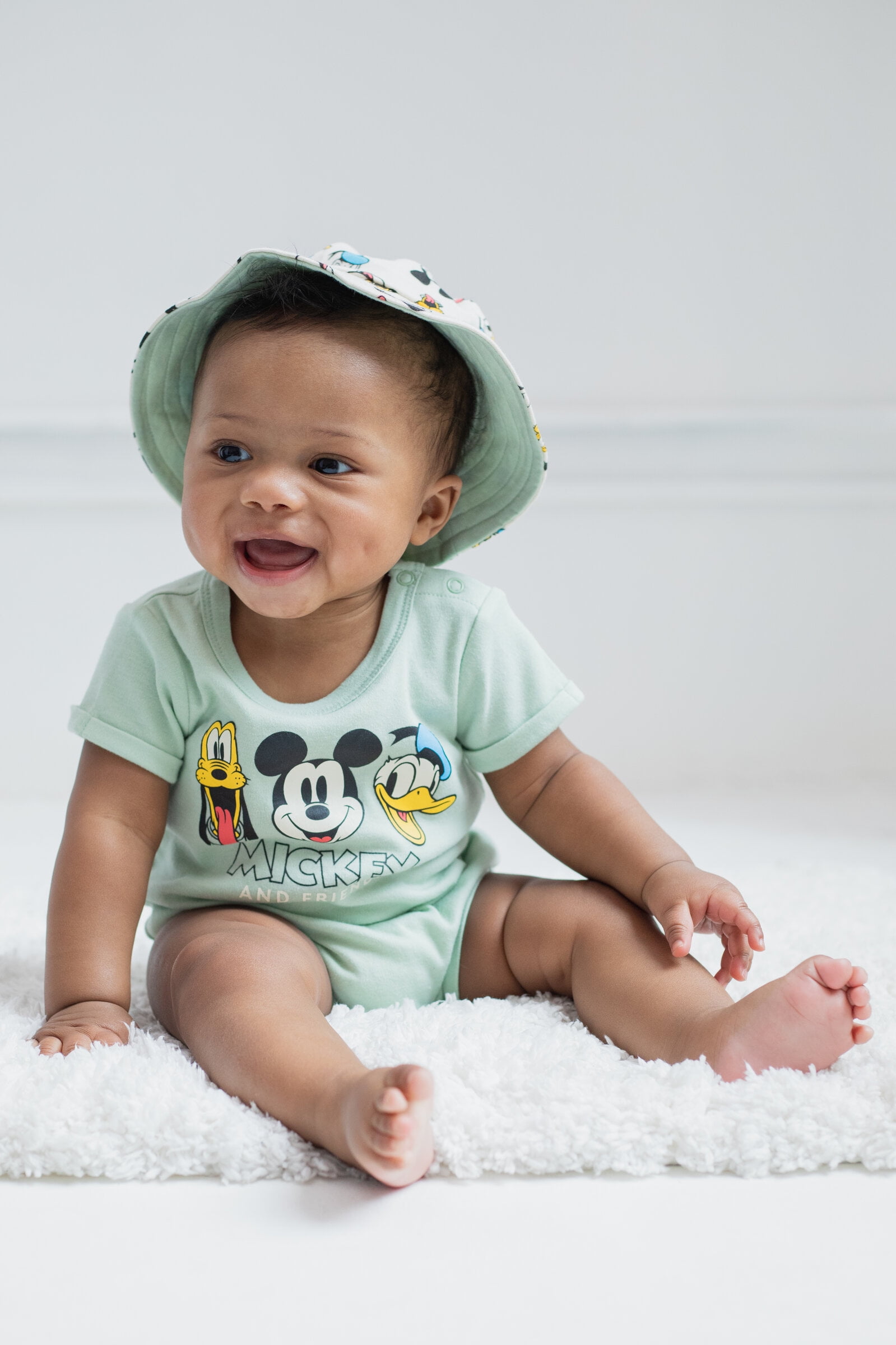 Disney Mickey Mouse Baby Boys Romper and Hat, Newborn to Infant