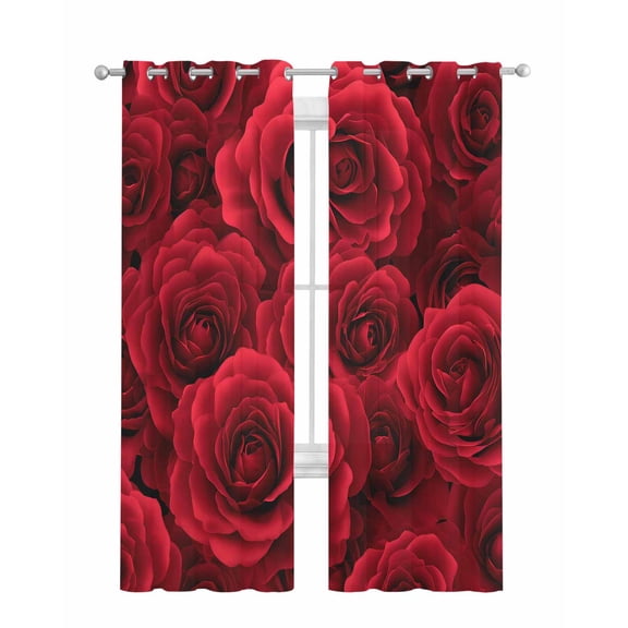 Red Roses Sheer Curtains 84 Inch Length 2 Panels Set for Living Room/Bedroom, Valentine's Day Flowers Floral Vintage Kitchen Curtains Grommet Semi-Sheer Curtains Drapes Window Treatments 52"x84"x2