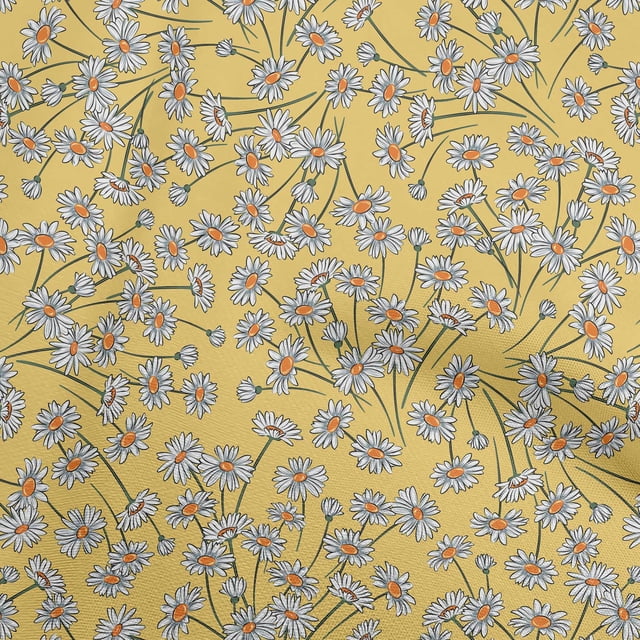 oneOone Polyester Spandex Yellow Fabric Floral Craft Projects Decor Fabric Printed By The Yard 56 Inch Wide