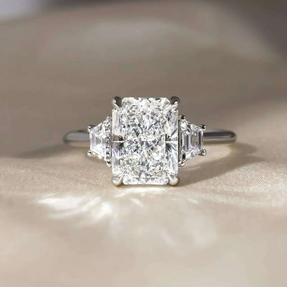 Jewelerix 3 Stone Radiant Cut Ring 925 Silver Moissanite Diamond Engagement Ring 2.50 CT Proposal Wedding Ring