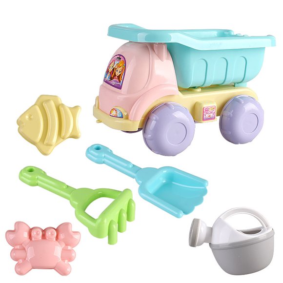 Beach Toys, 6 Piece Sand Toys Set Kids Sandbox Toys Includes Water Wheel Beach Tool Kit Bucket Watering Can Molds with Beach Truck, Travel Beach Sand Toys for Kids 1 2 3 4 5