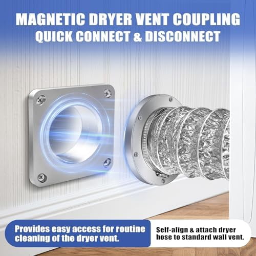 Magnetic Dryer Vent Coupler with 4 inch Hose，Magnetic Coupling for Connection and Disconnection,Magnetic Connector Kit Strong Self-connection(silver）