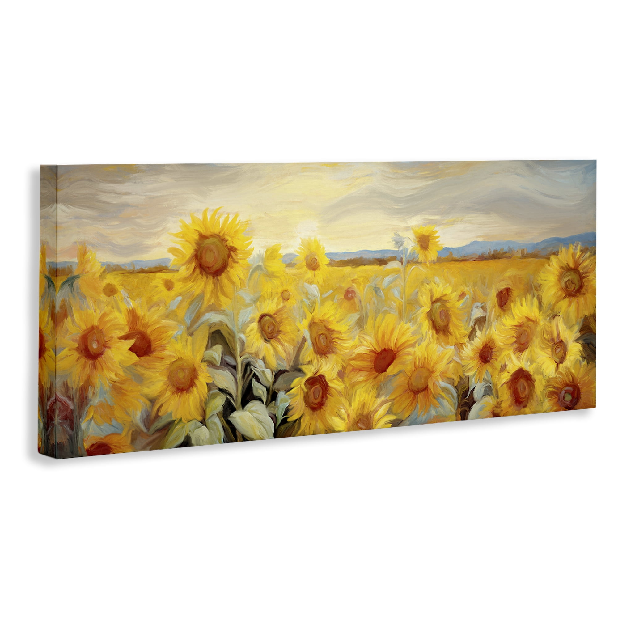 Stupell Industries Panoramic Sunflower Field Landscape & Nature Painting Wrapped Canvas Art Print Wall Art, 48 x 20