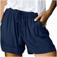 thumbnail image 1 of ¡Ofertas del día! Pantalones cortos Bidobibo de verano para mujer, holgados e informales, cómodos, con cintura elástica y cordón ajustable, de algodón, de color liso y con bolsillos., 1 of 7