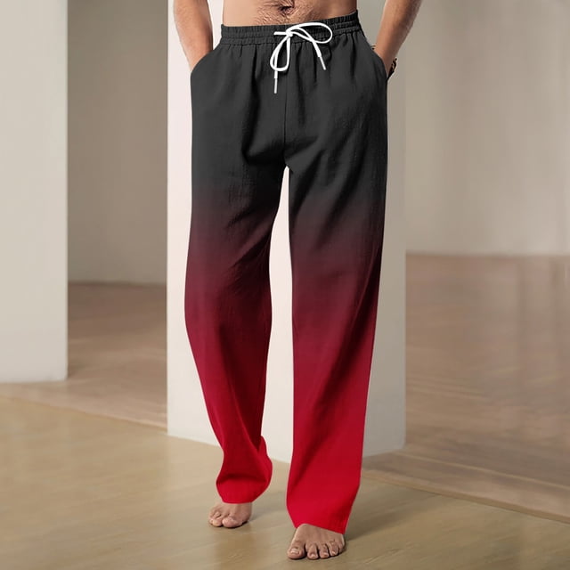 RXIRUCGD Pantalon Décontracté pour Hommes, Taille Élastique avec Cordon de Serrage, Couleur Dégradée, Rouge, Taille : L