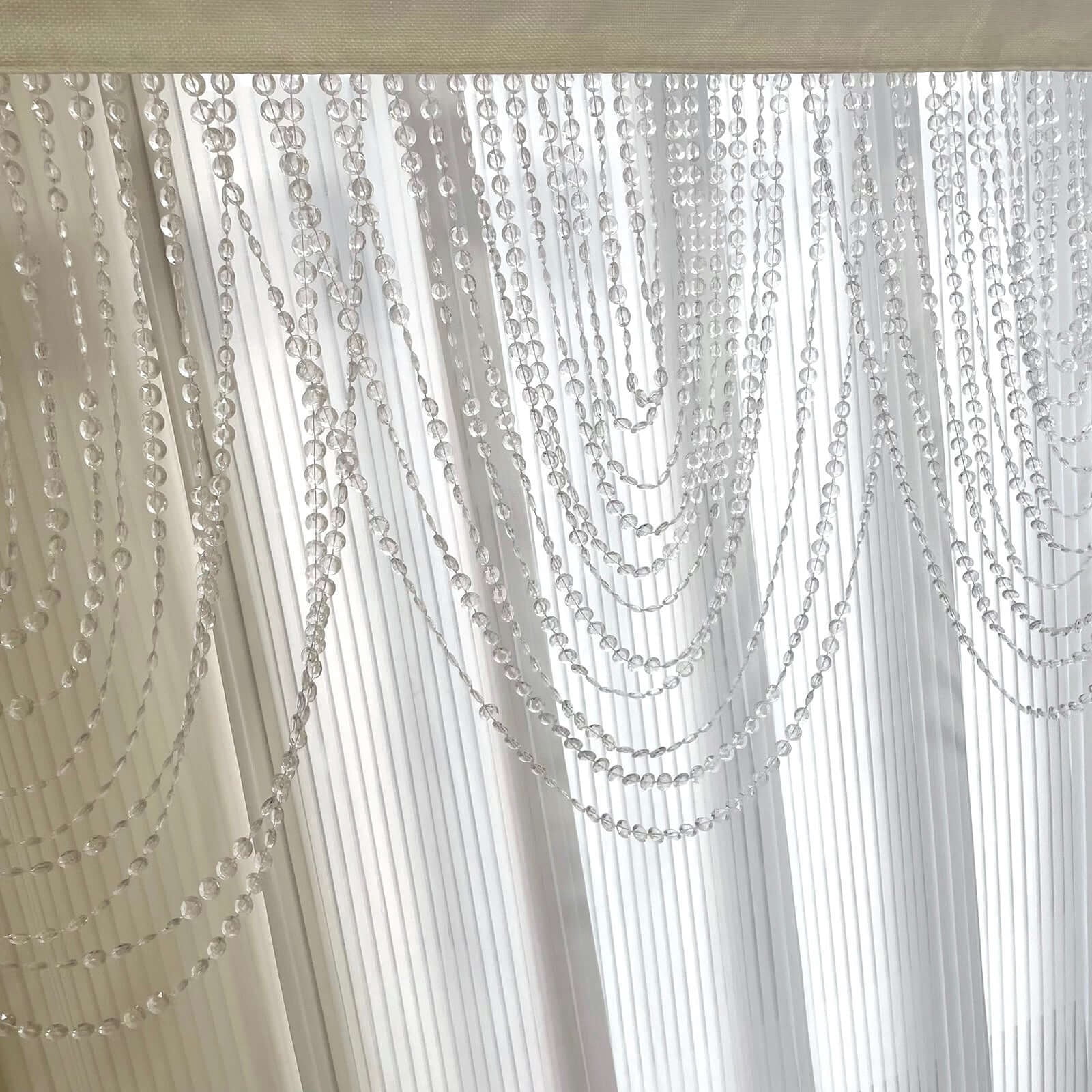 Balsa Circle 2 Clear Acrylic Crystal Beaded Doorway Curtains Valance Fabric Top Rod Pocket Party Decorations