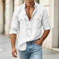 thumbnail image 6 of LEKWK Casual Button Down Shirts for men Long Sleeve Roll-up Sleeve Tops with Button Flap Pockets Classic Fit Lightweight Cotton Linen Feel for Work Safari Outdoor White M, 6 of 8
