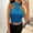 Blue, variant on Women's High Neck Twist Front Crop Top Stretchy Tailored Fit Ribbed Exposed Navel Vests Sleeveless Solid Tank