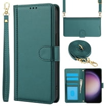 for Samsung Galaxy S24 FE Case with Card Slots and Shoulder Strap, Crossbody Lanyard Purse Cover Flip Stand Premium PU Leather Folio Phone Wallet Case for Galaxy S24 FE Women Girls, Green