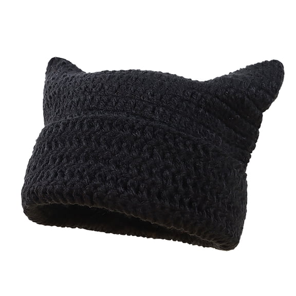 Valora Women Winter Cat Ears Hats Soft Slouchy Striped Knitted Warm for Cold Weather Black