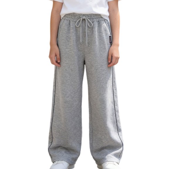 TIREOW Girls Sweatpants Solid Color Elastic High Waist Wide Leg Drawstring Sweat Pants Daily Wear Casual Streetwear Joggers