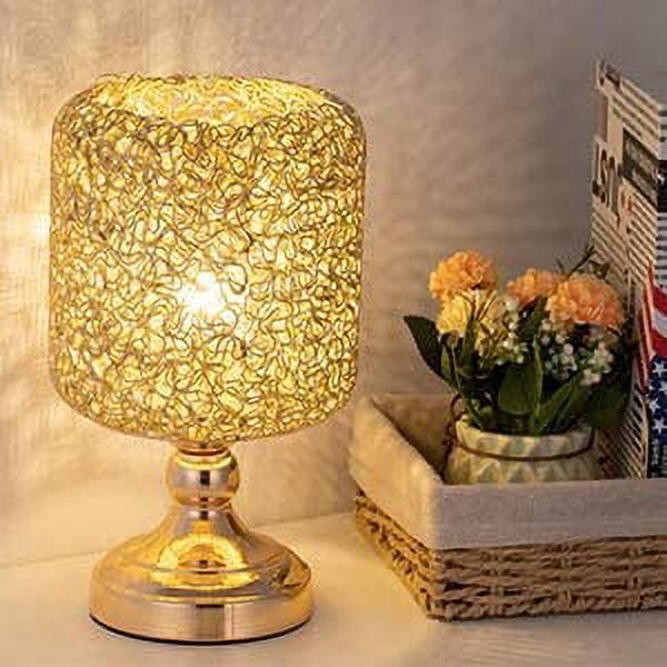 Haitral Gold Luxurious Bedroom Desk Lamp with Metal Wiring Shade
