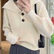 thumbnail image 2 of Suéter de punto con cuello vuelto para mujer, suéter de moda, top de punto con cuello en V y botones, 2 of 5