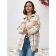 thumbnail image 4 of Women'S Spring Fall Clothing Fashion Elegant Long Sleeve Lapel Loose Plaid Shirt Jacket Flannel Button Shirt Khaki M, 4 of 8