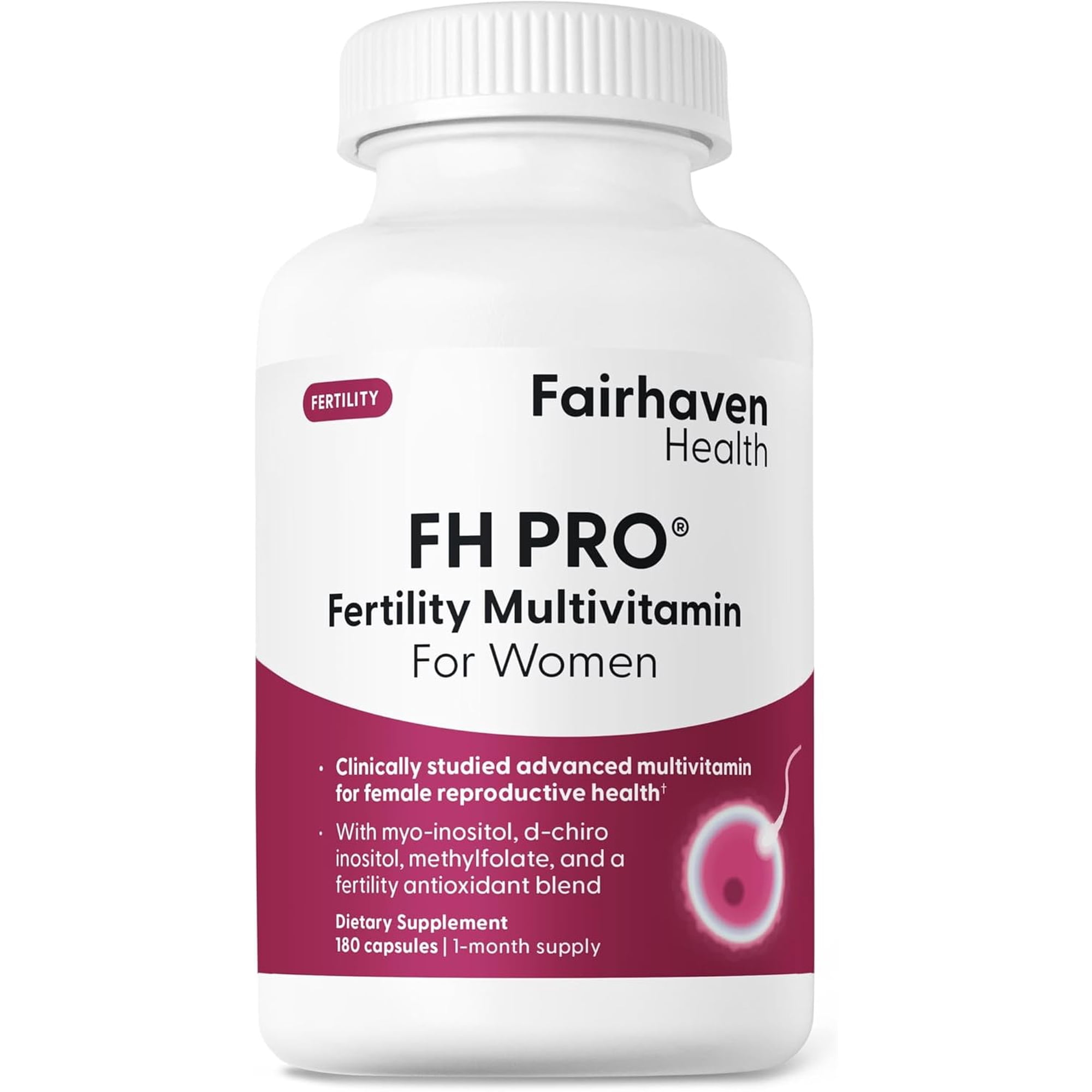 Fairhaven Health FH PRO for Women, Female Fertility Supplement and Prenatal Multivitamin to Support Regular Menstrual Cycles and Egg Health, 180 Vegetarian Capsules