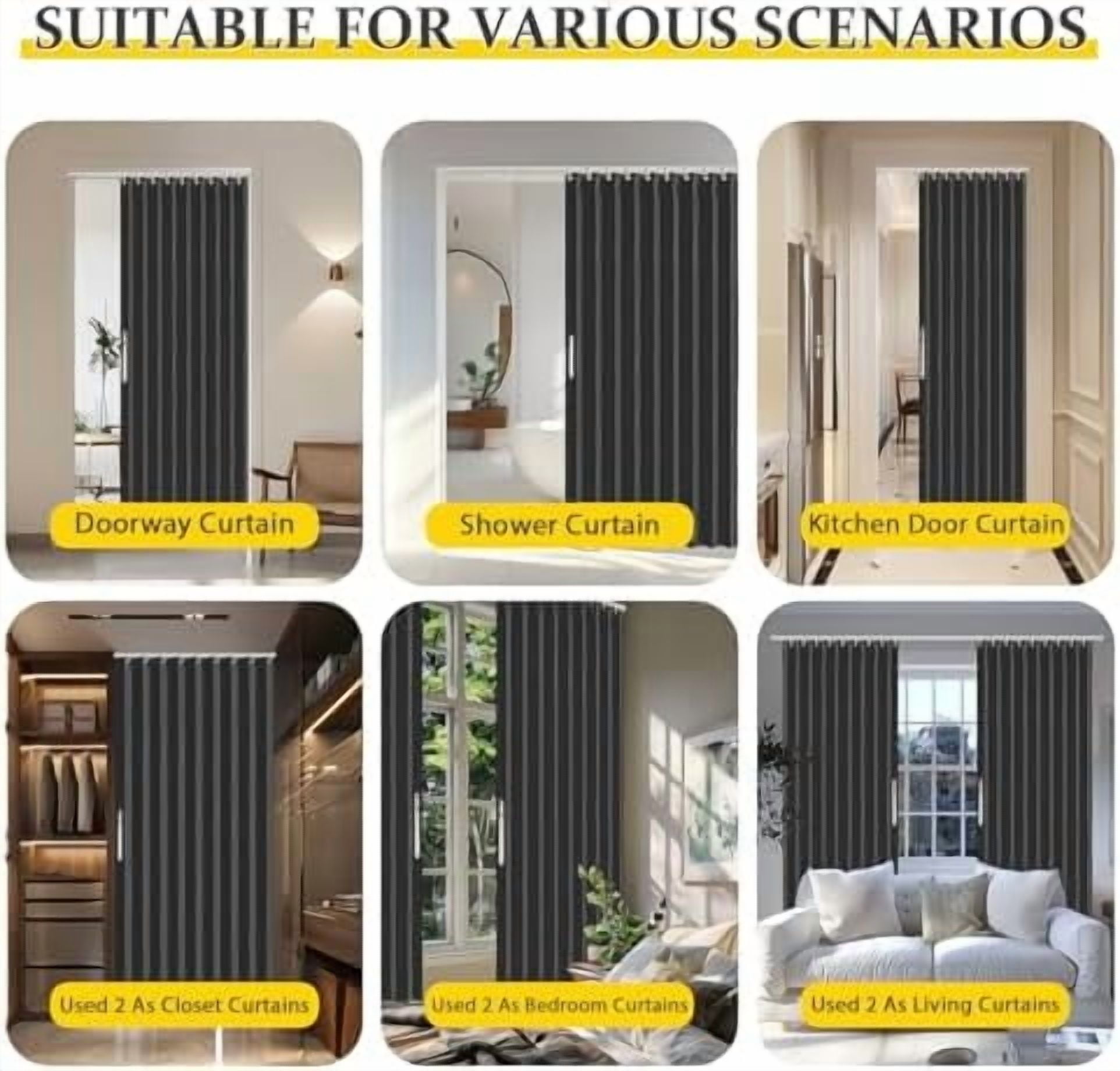 100% Blackout Magnetic Door Curtain Accordion Doors Interior Closet Door Curtain Invisible Applicable Bedroom Room Living Room Doorway (Black 42" W x 78" L) 1 Panel