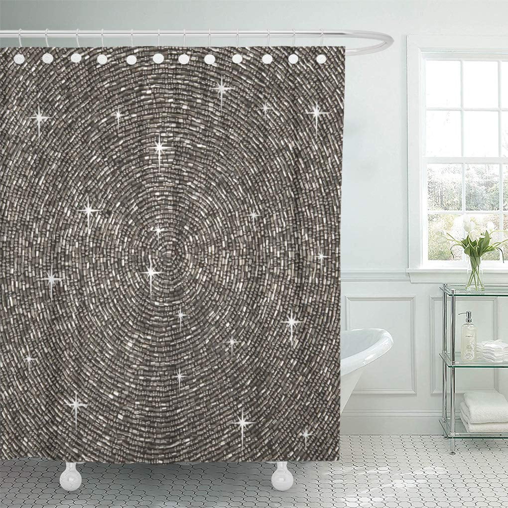 Silver Black shower curtain Gray shimmer bathroom home decor fabric bath glitter 