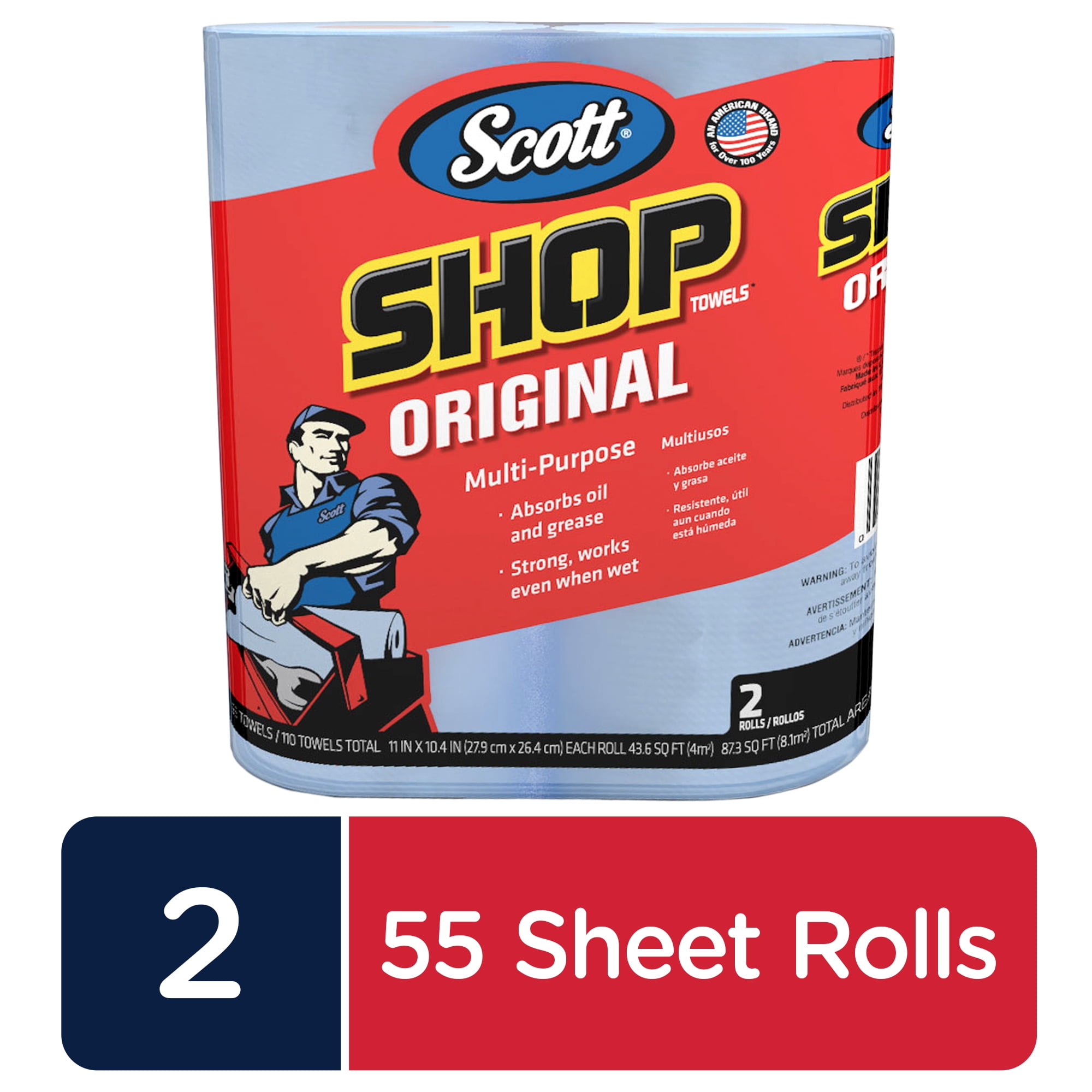 Absorbs Grease 55 Sheets Per Roll 2 Pack of 6 Rolls Multi-Purpose Shop Towels 