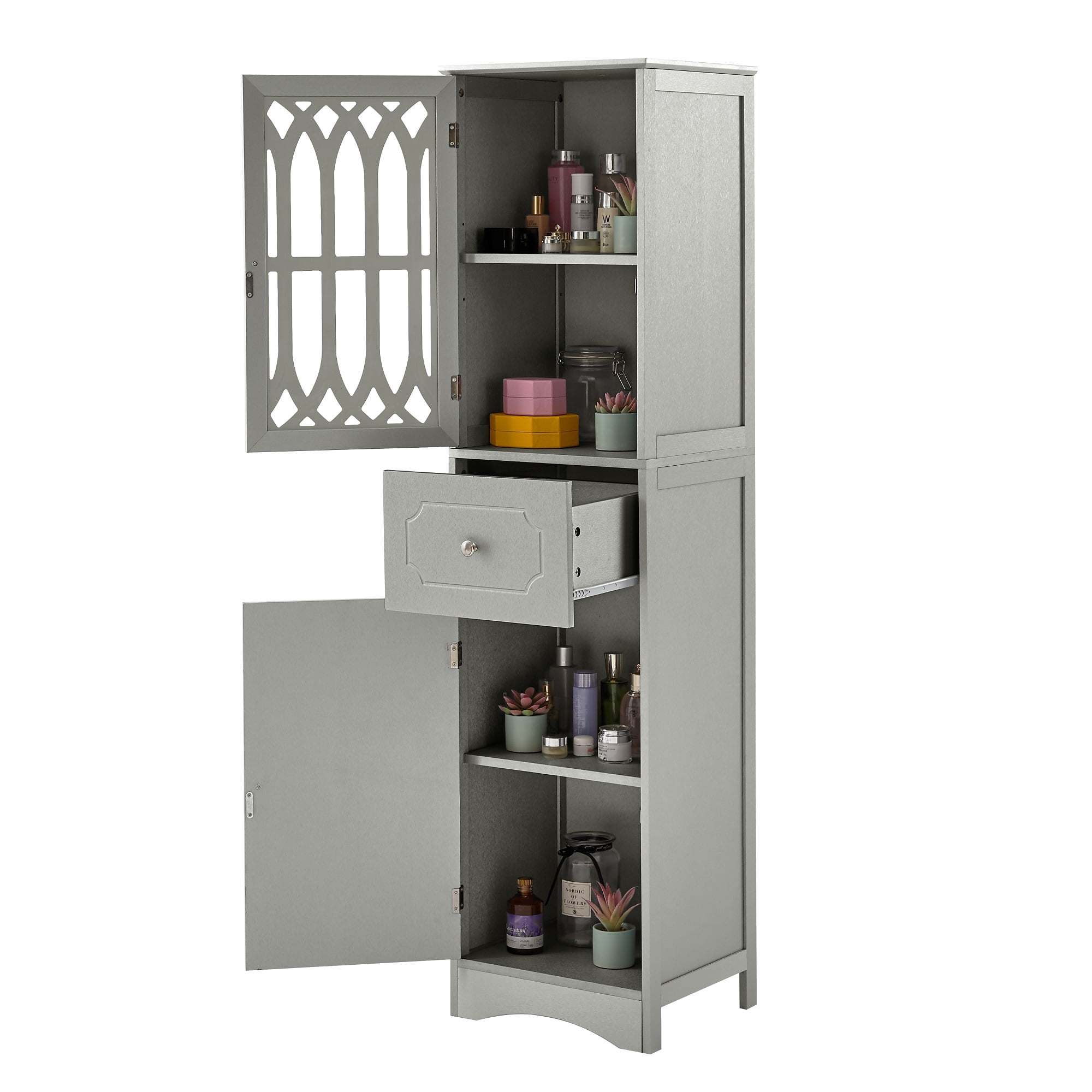 XGeek Tall Bathroom Cabinet, Freestanding Storage Cabinet with Drawer ...
