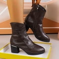 thumbnail image 4 of Willtoo Women Block Heel Ankle Boots Side Zipper Button Decor Mid Heel Short Booties Vintage Faux Leather Casual Dress Boots for Fall Winter Daily Office Wear, 4 of 5