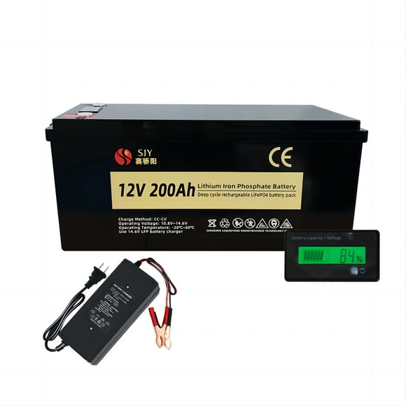 LiFePO4 Battery 12V200Ah Build In 100A BMS with LCD and charger For Solar System