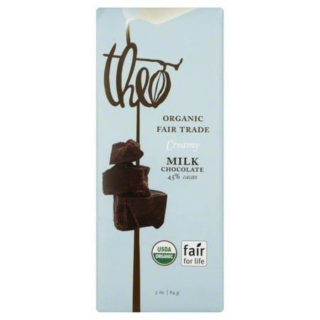 Theo Classic Organic (45% Cacao) Milk Chocolate, 3-Ounce Bars (Pack of