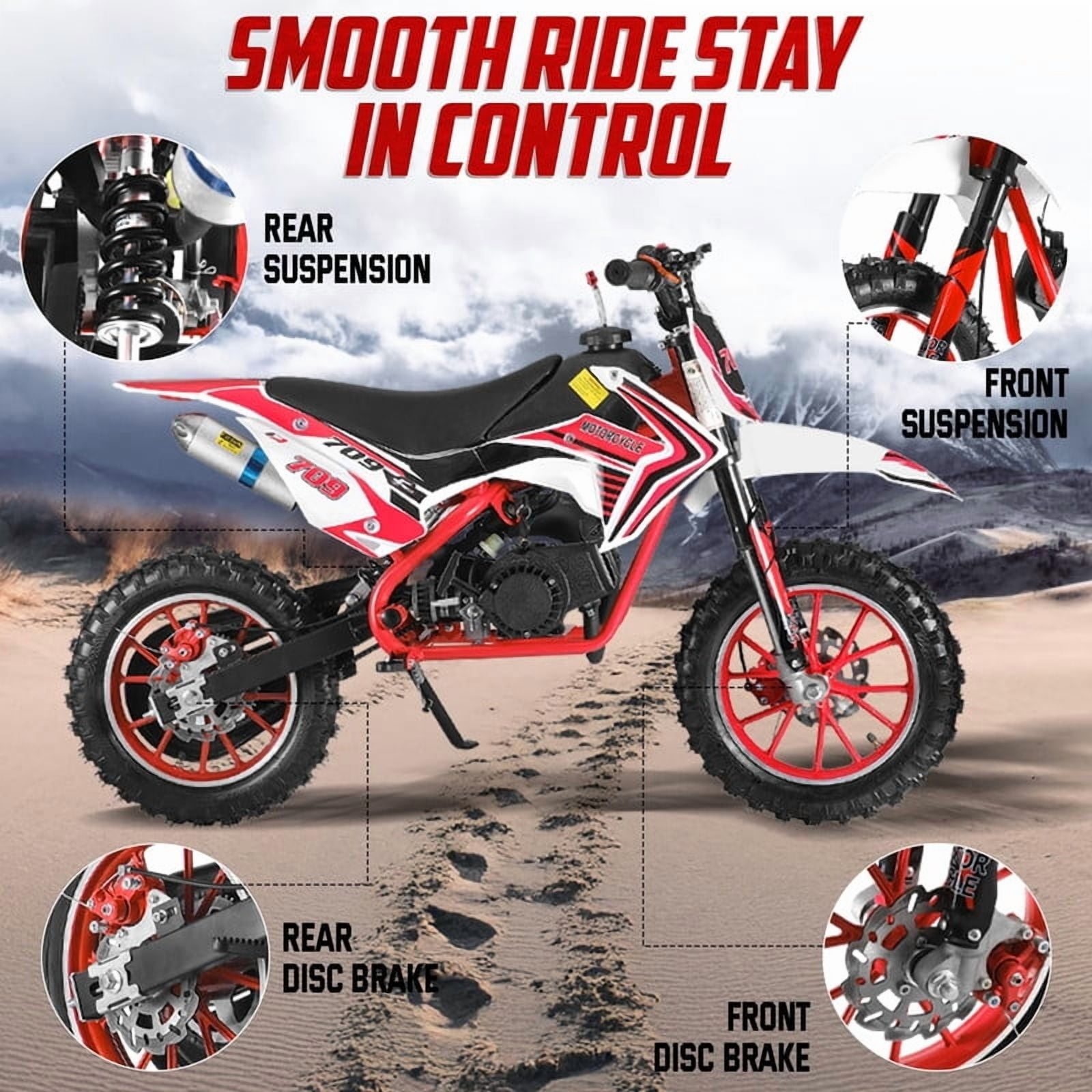 49cc Kids Dirt Bike, 2-Stroke Gas Power Motocross, Off Road Mini Motorcycle, Children Pocket Motorbike with Front Rear Disc Brakes & Handlebar Switch & Off-Road Tires