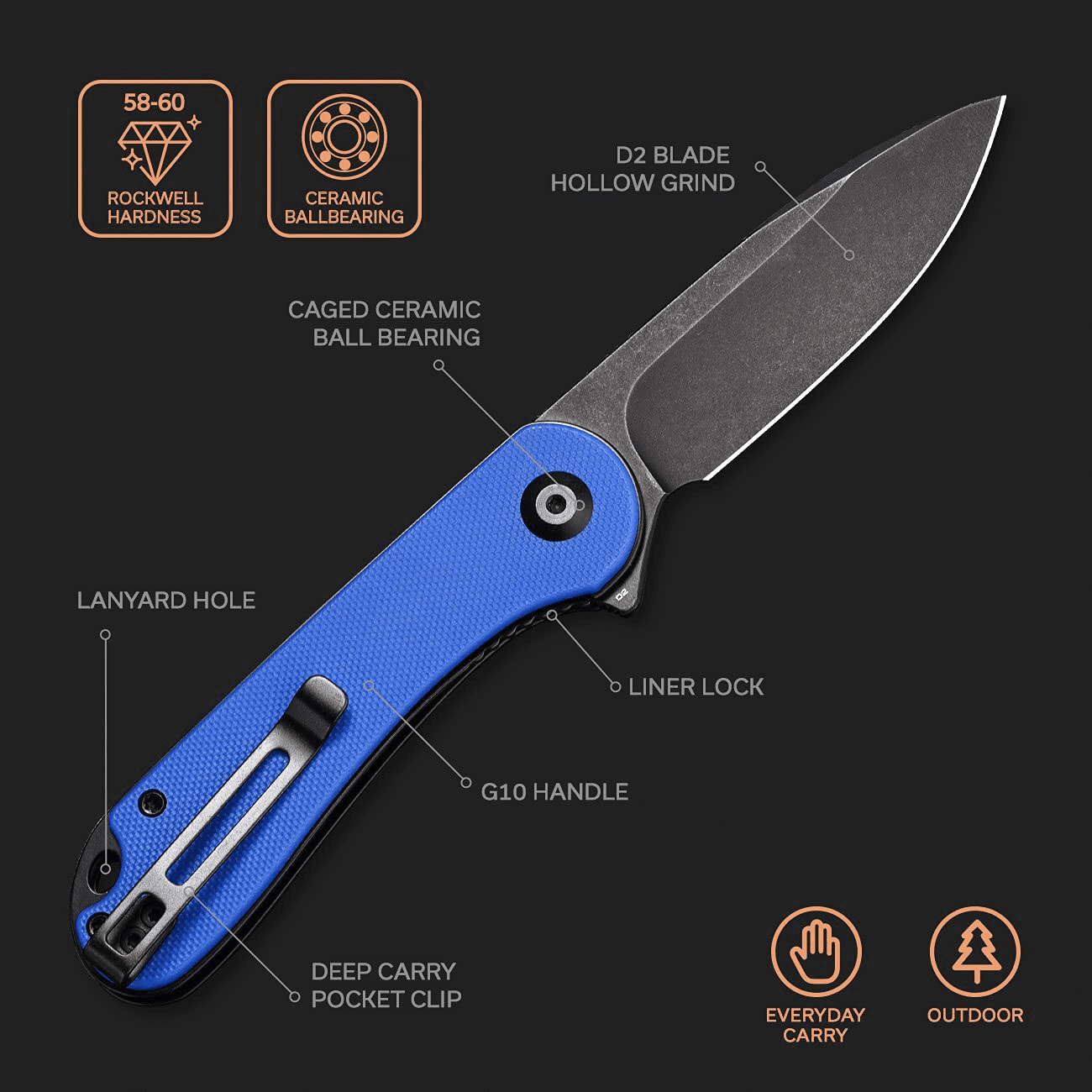 CIVIVI Elementum Pocket Folding Knife 2.96" D2 Blade C907X